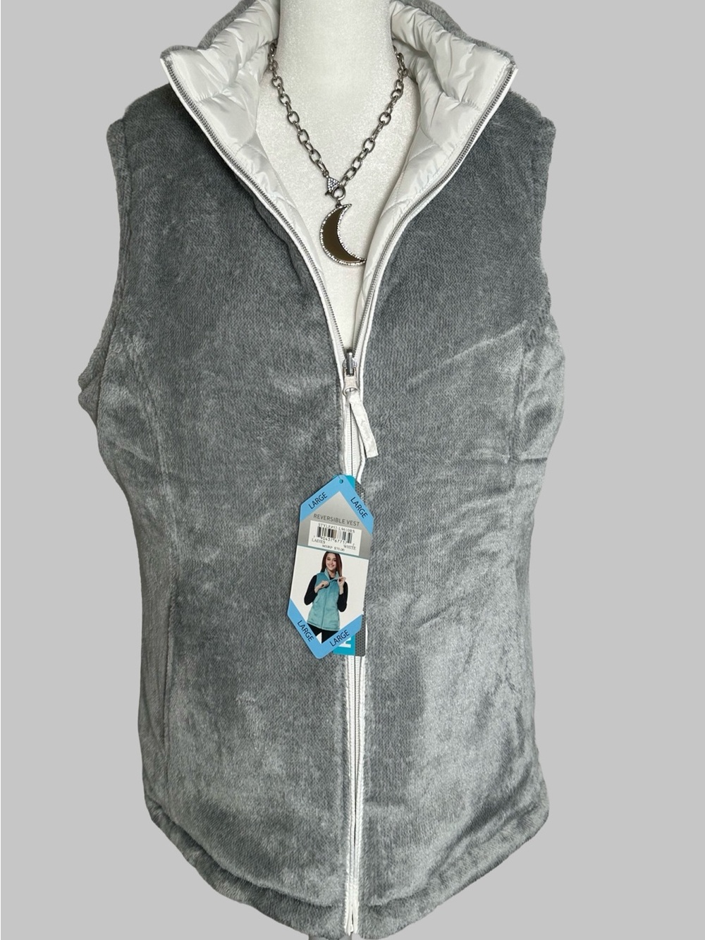 Free Country White & Grey Quilted Reversible Women's Vest - Picture 2 of 6